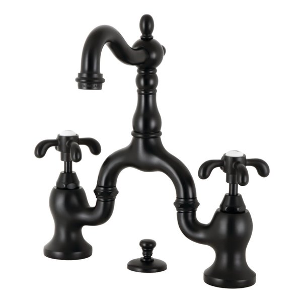 Kingston Brass Bridge Bathroom Faucet with Brass PopUp, Matte Black KS7970TX